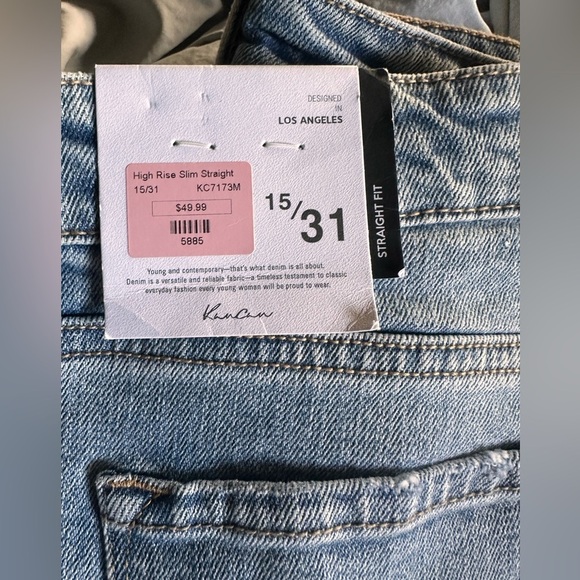 Kancan size 15/31 NWT high rise slim straight distressed light wash denim jean. - Picture 6 of 14